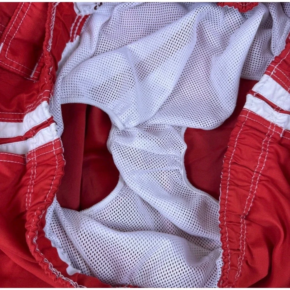 Abercrombie Tugger Board Shorts Mens XL Red Excellent Y2K Cargo Stripe 18.5